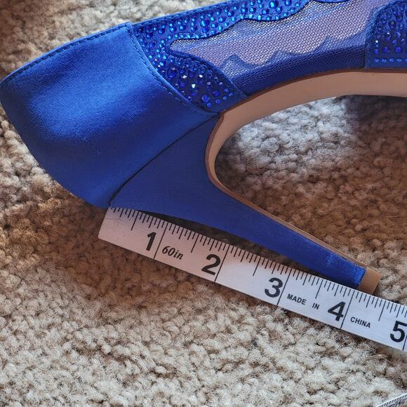 Blue Satin Open Toe Beaded Stiletto High Heel Pump Shoes 7 - Picture 5 of 7